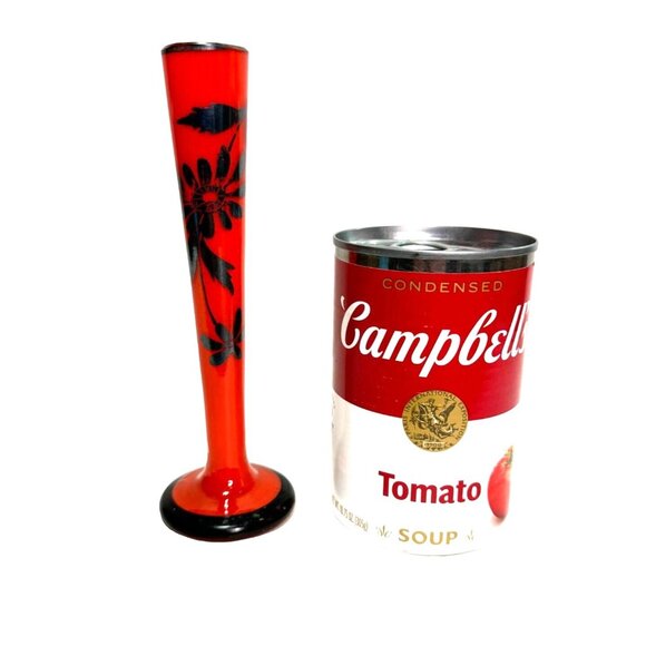 VTG TANGO GLASS BUD VASE CZECH ART DECO BOHO ORANGE HAND PAINTED 1930s 6.25" H - Picture 5 of 7